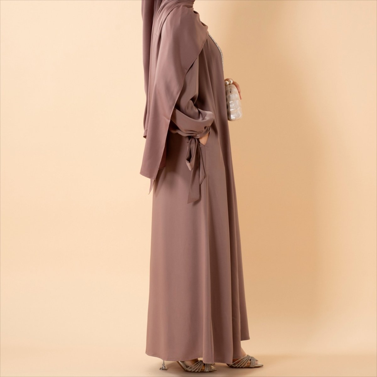 Mariam's Collection Bow Tie Sleeve Abaya Set With Long-sleeve Inner Dress (MOA026) — alternative angle