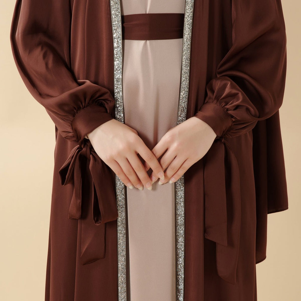 Mariam's Collection Bow Tie Sleeve Abaya Set With Long-sleeve Inner Dress (MOA026) — fabric or material detail