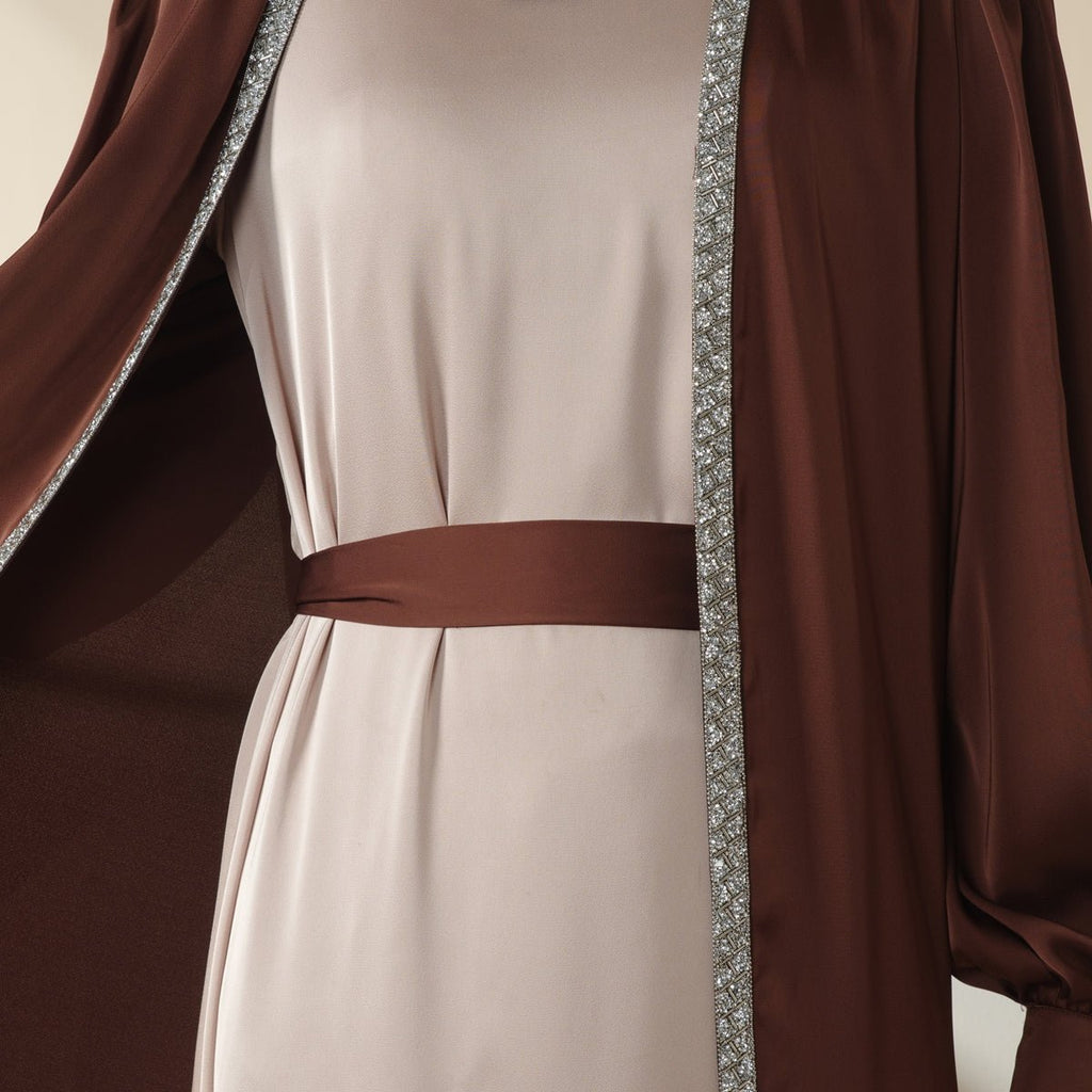 Mariam's Collection Bow Tie Sleeve Abaya Set With Long-sleeve Inner Dress (MOA026) — flat-lay composition