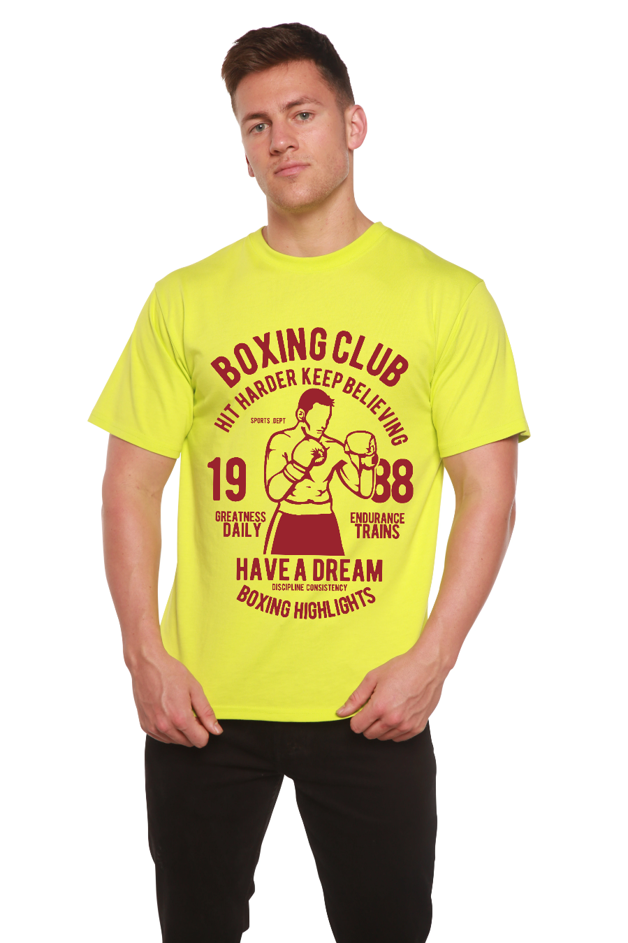 Spun Bamboo Boxing Club Men's Bamboo Viscose/Organic Cotton Short Sleeve Graphic T-Shirt — size reference