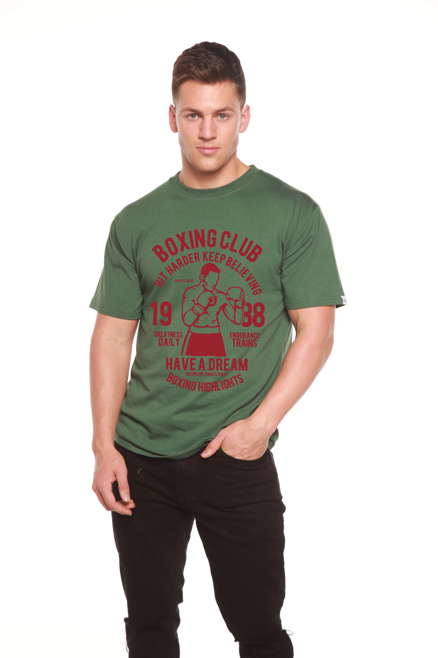 Spun Bamboo Boxing Club Men's Bamboo Viscose/Organic Cotton Short Sleeve Graphic T-Shirt — fabric or material detail
