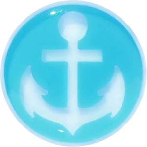 BodyCandy Clear Acrylic Double Flare Turquoise Blue Anchor Saddle Plug Set 6mm to 20mm — detail close-up