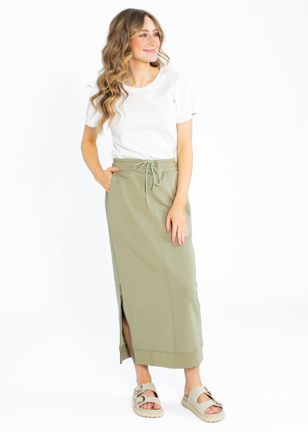 Inherit Co. Bradi Side Zipper Athletic Maxi Skirt — in-use photo