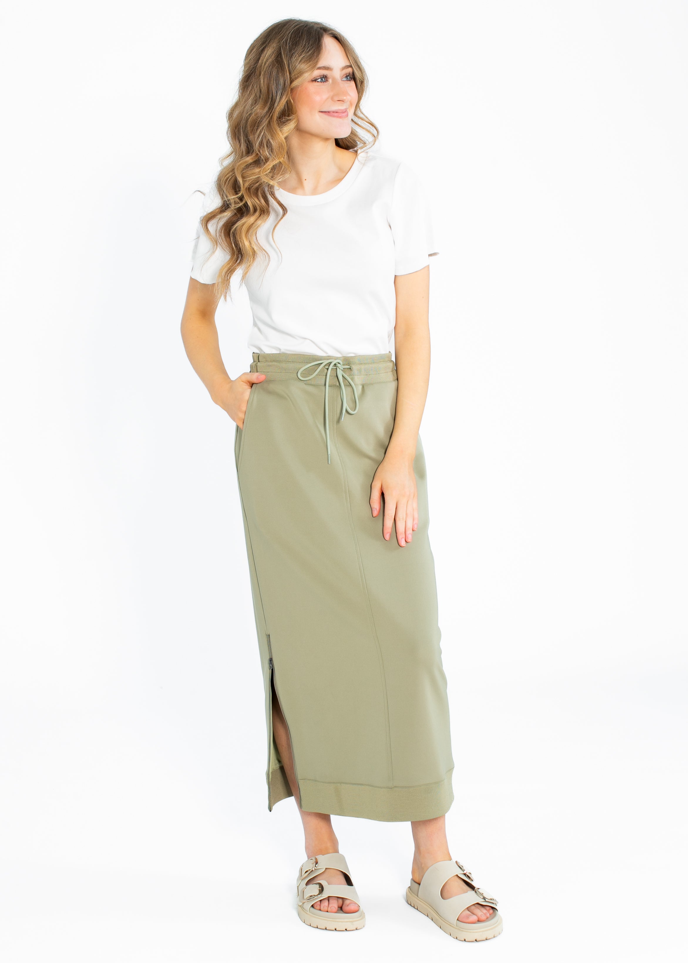 Inherit Co. Bradi Side Zipper Athletic Maxi Skirt — in-use photo