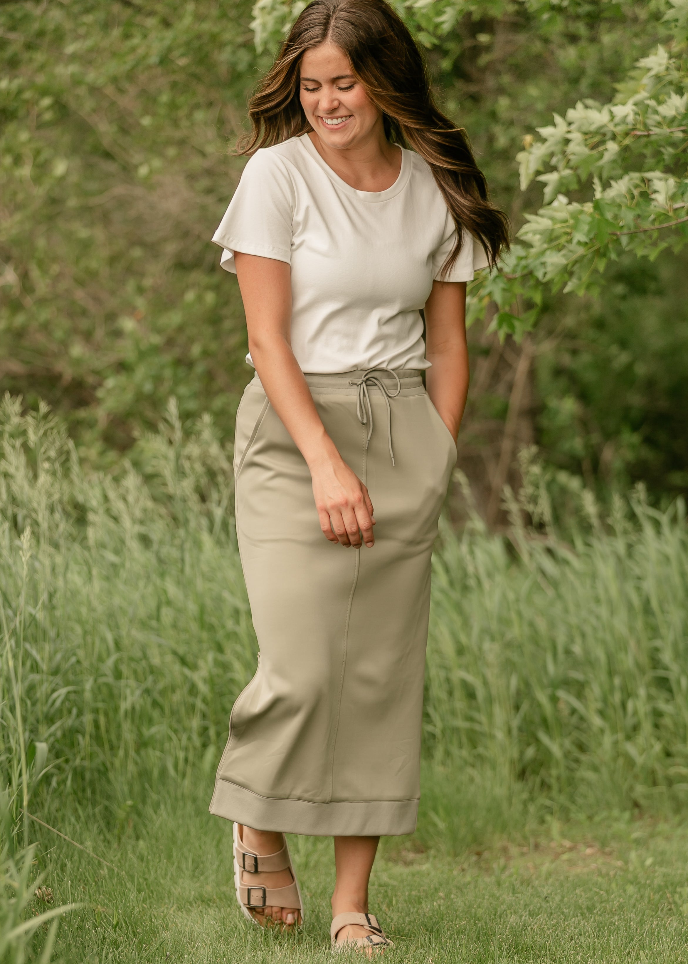 Inherit Co. Bradi Side Zipper Athletic Maxi Skirt — product on model