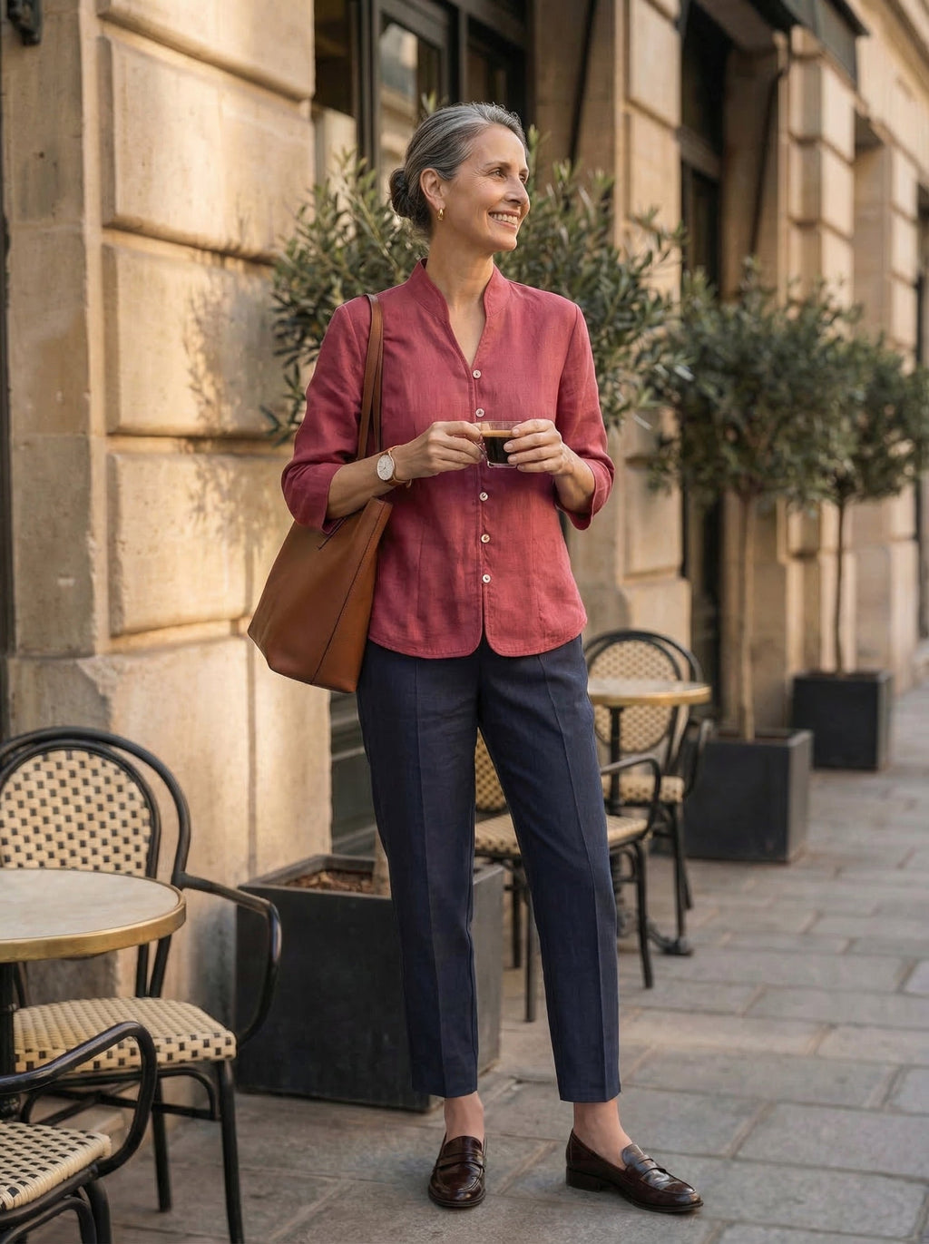 LINTICO Linen Tailored Straight Cropped Pants LOGAN — lifestyle context