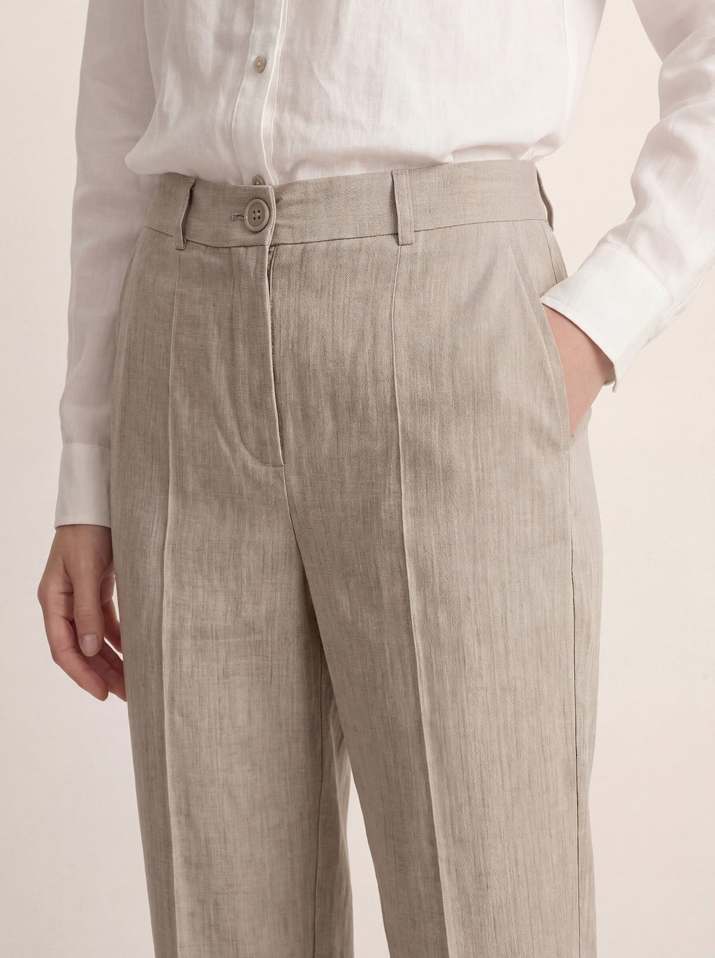 LINTICO Linen Tailored Straight Cropped Pants LOGAN — feature highlight
