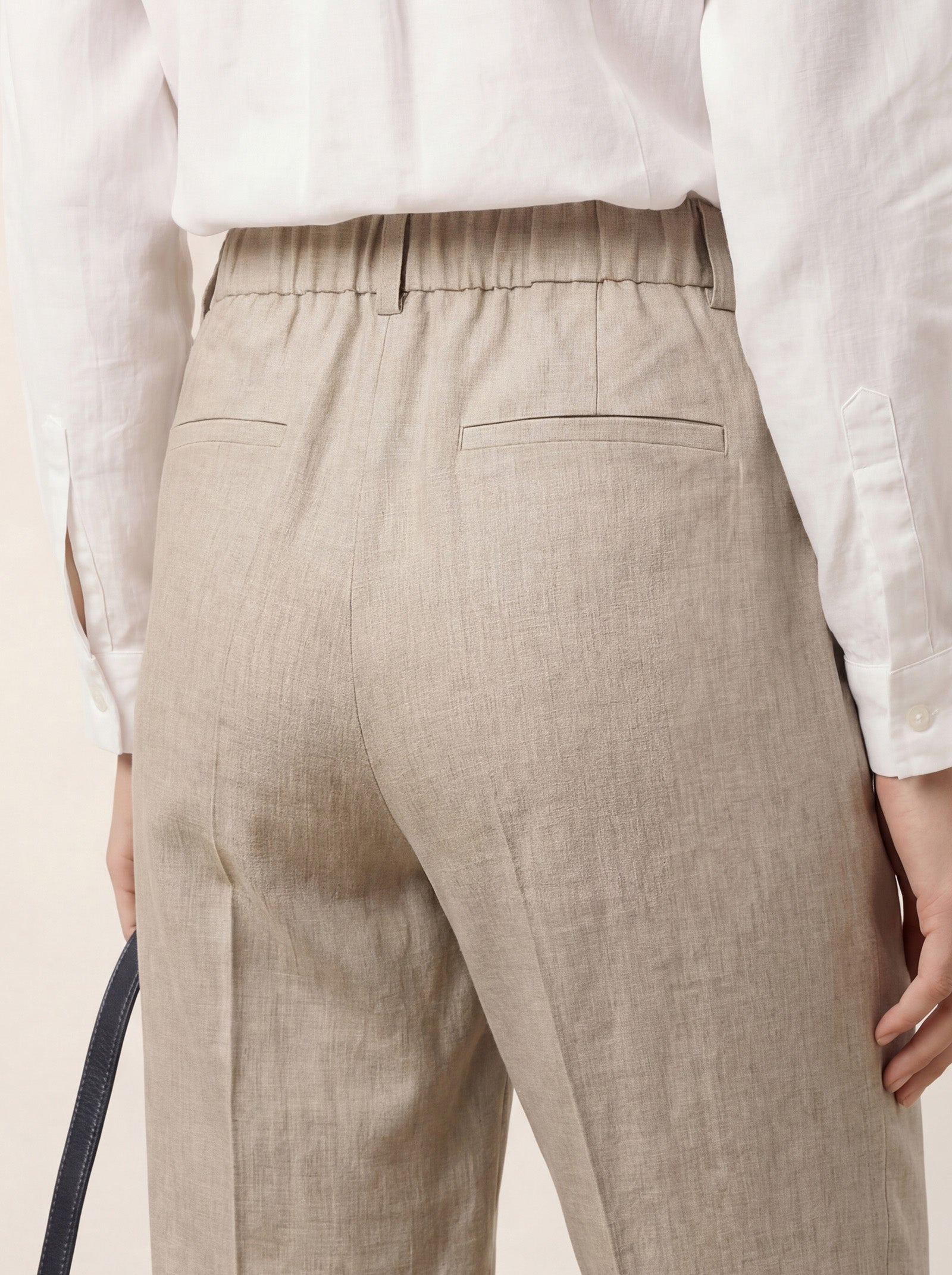 LINTICO Linen Tailored Straight Cropped Pants LOGAN — product on model