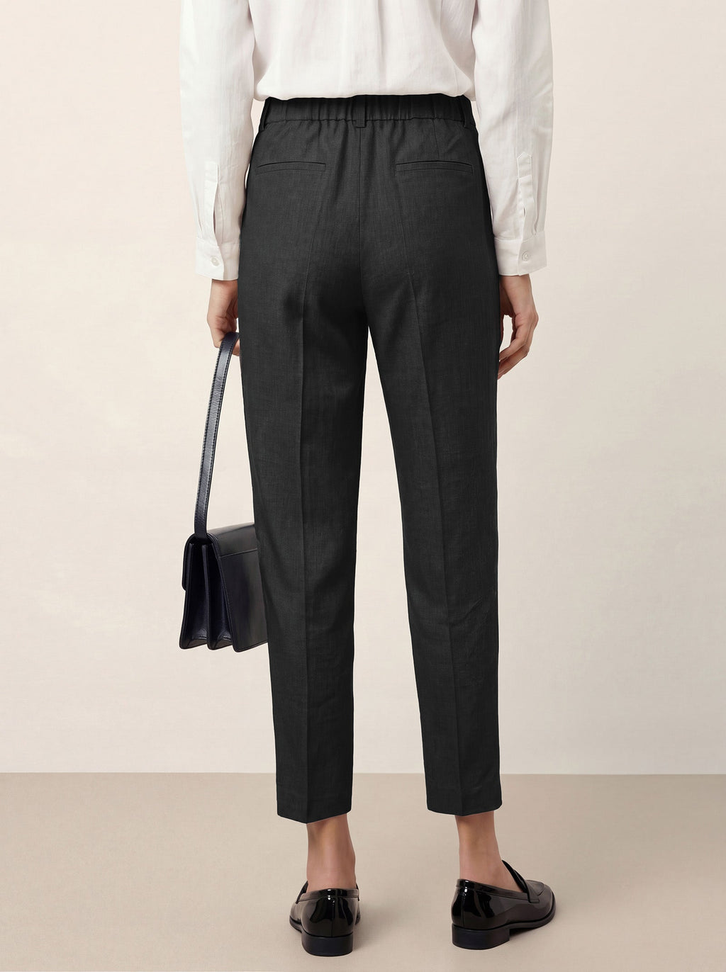 LINTICO Linen Tailored Straight Cropped Pants LOGAN — LINTICO branding close-up