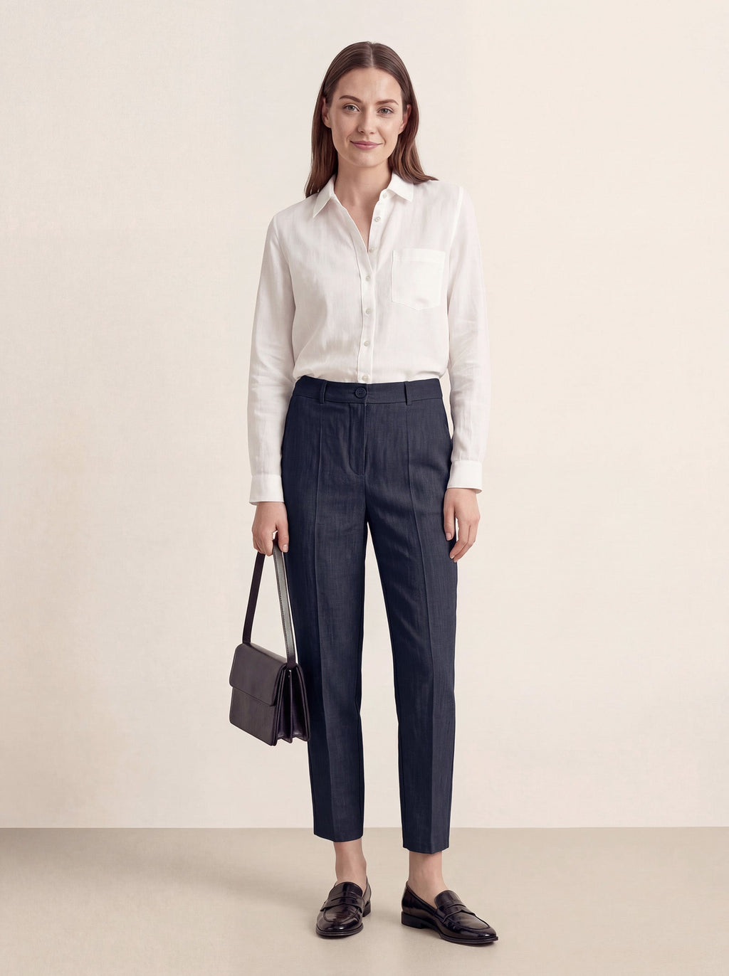 LINTICO Linen Tailored Straight Cropped Pants LOGAN — alternative angle