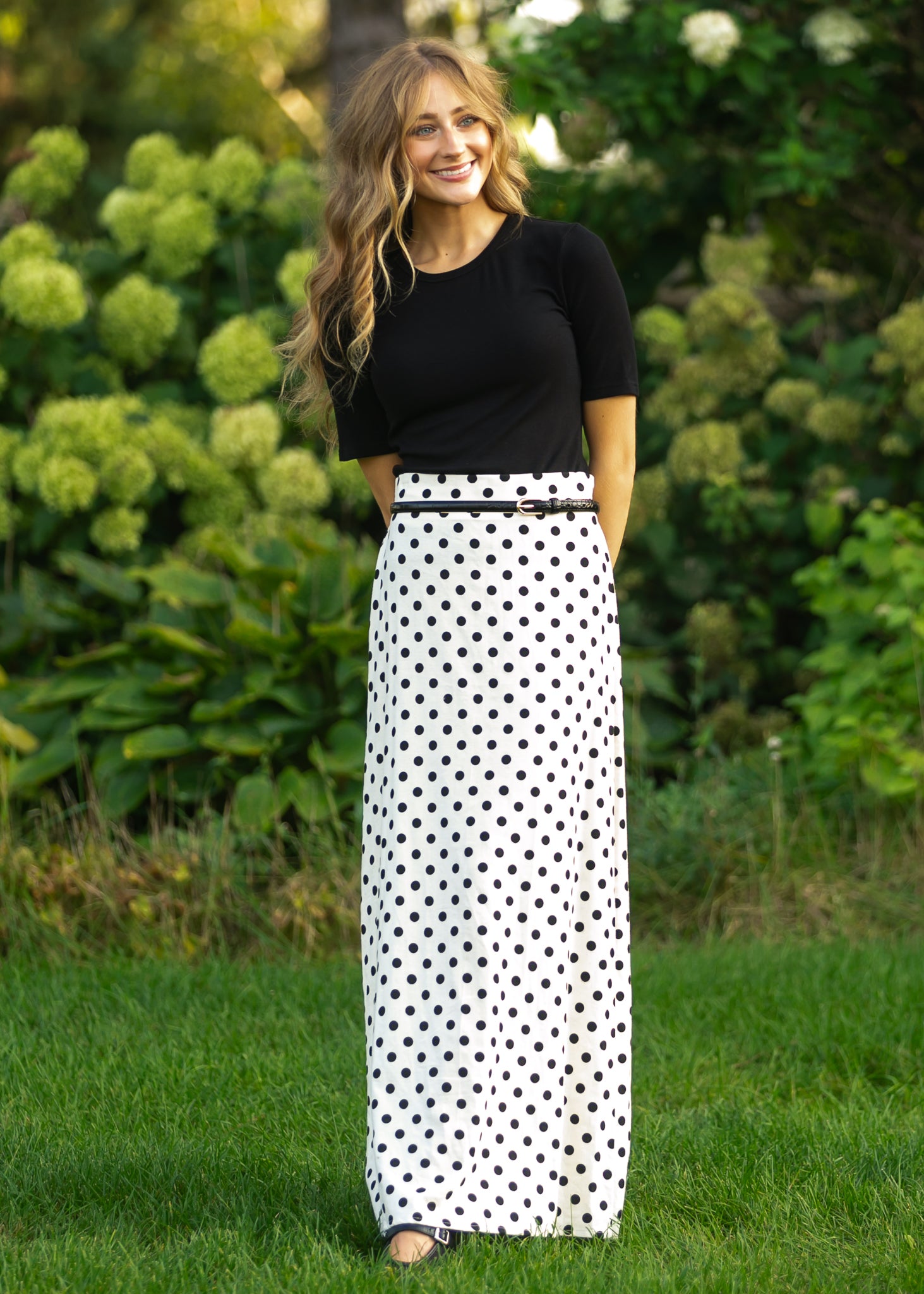 Inherit Co. Braylyn Polka Dot Maxi Skirt — lifestyle context