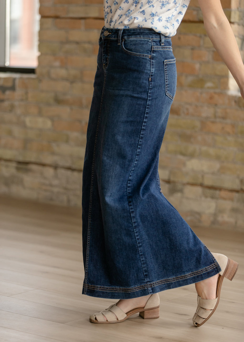 Inherit Co. Bria Dark Wash Denim Maxi Skirt — main product shot