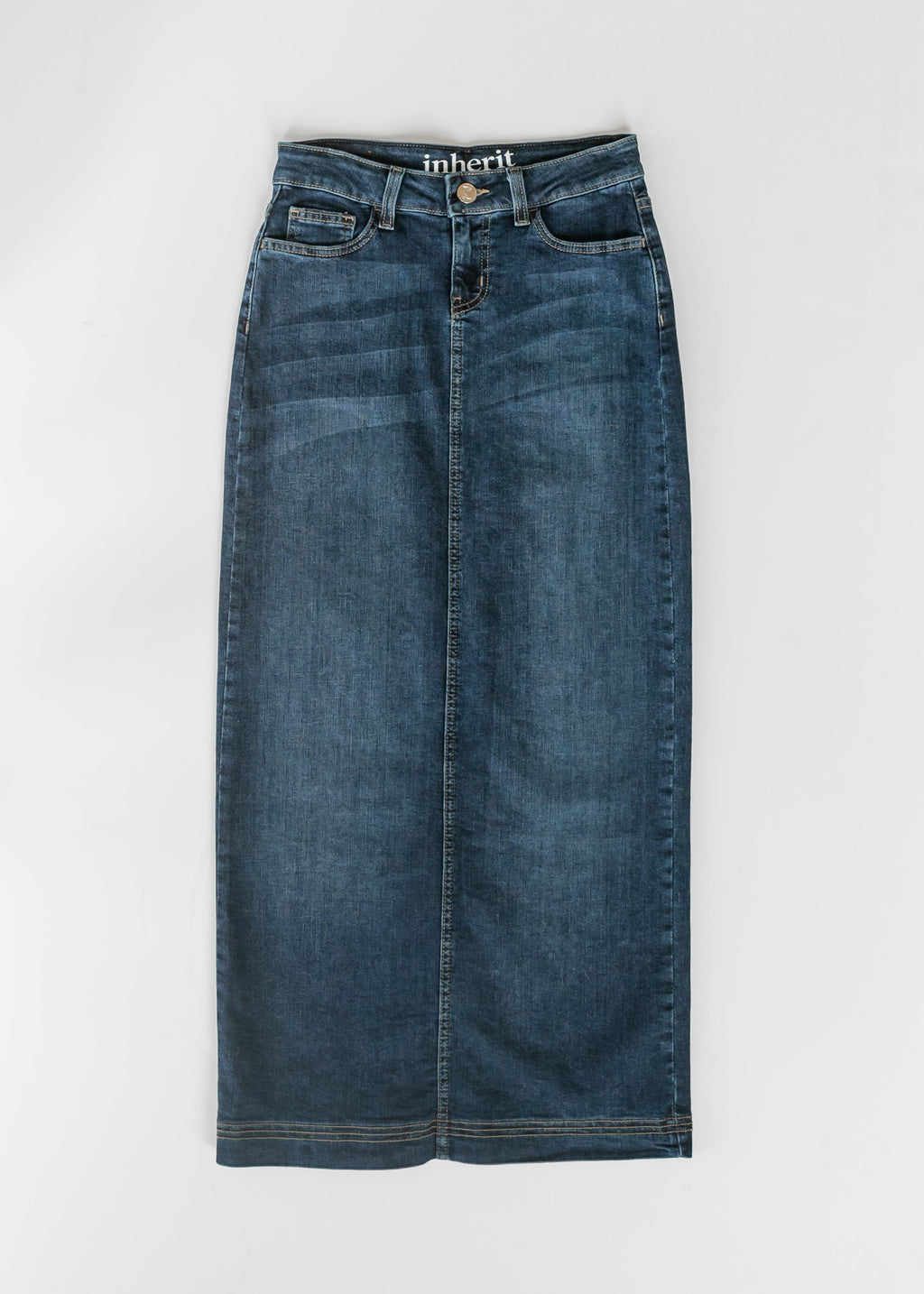 Inherit Co. Bria Dark Wash Denim Maxi Skirt — back view