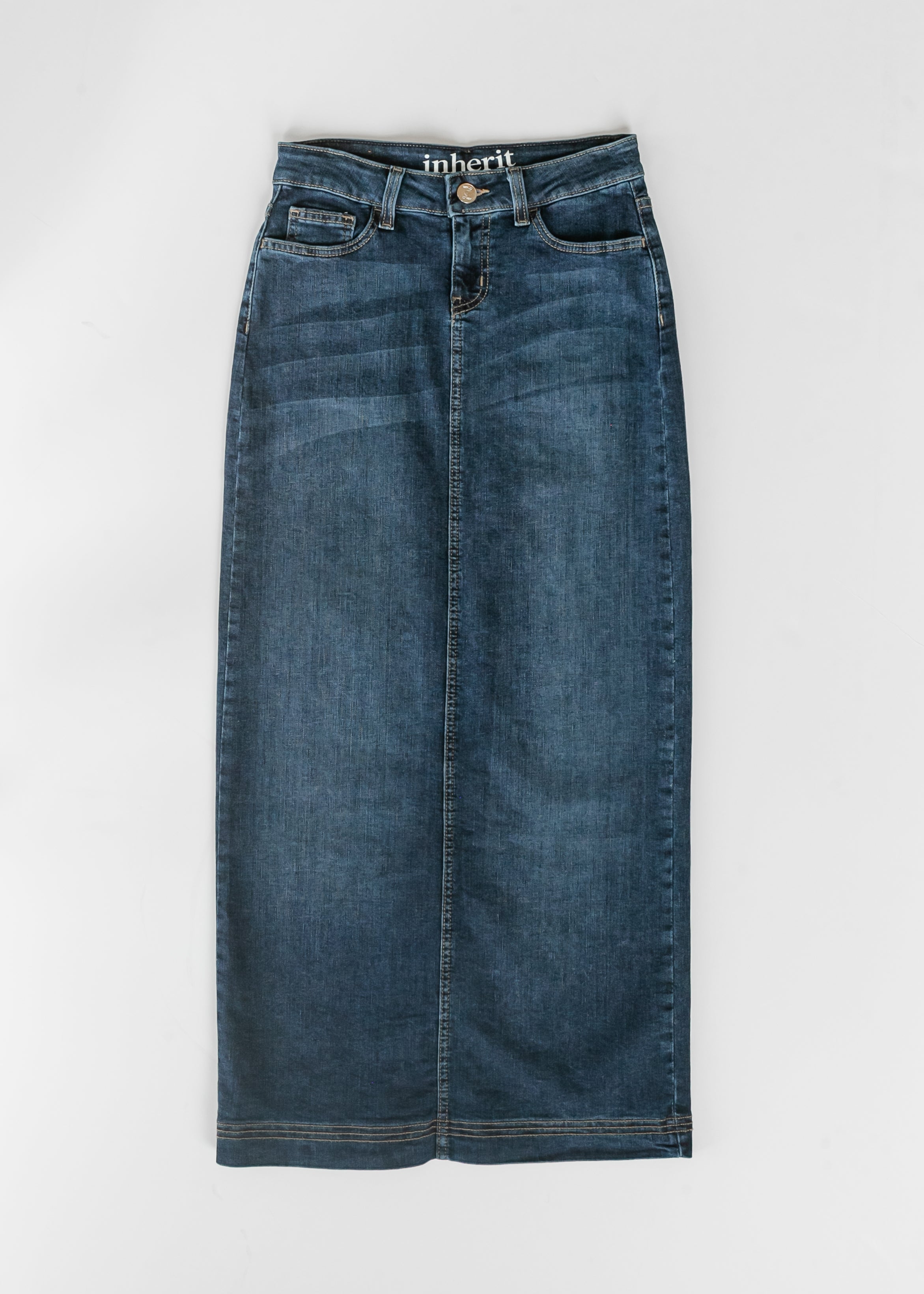 Inherit Co. Bria Dark Wash Denim Maxi Skirt — back view