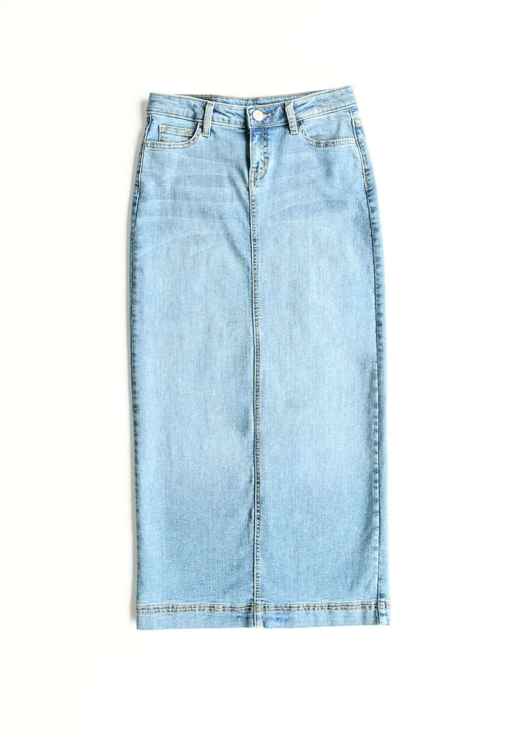 Inherit Co. Bria Light Wash Denim Maxi Skirt — feature highlight