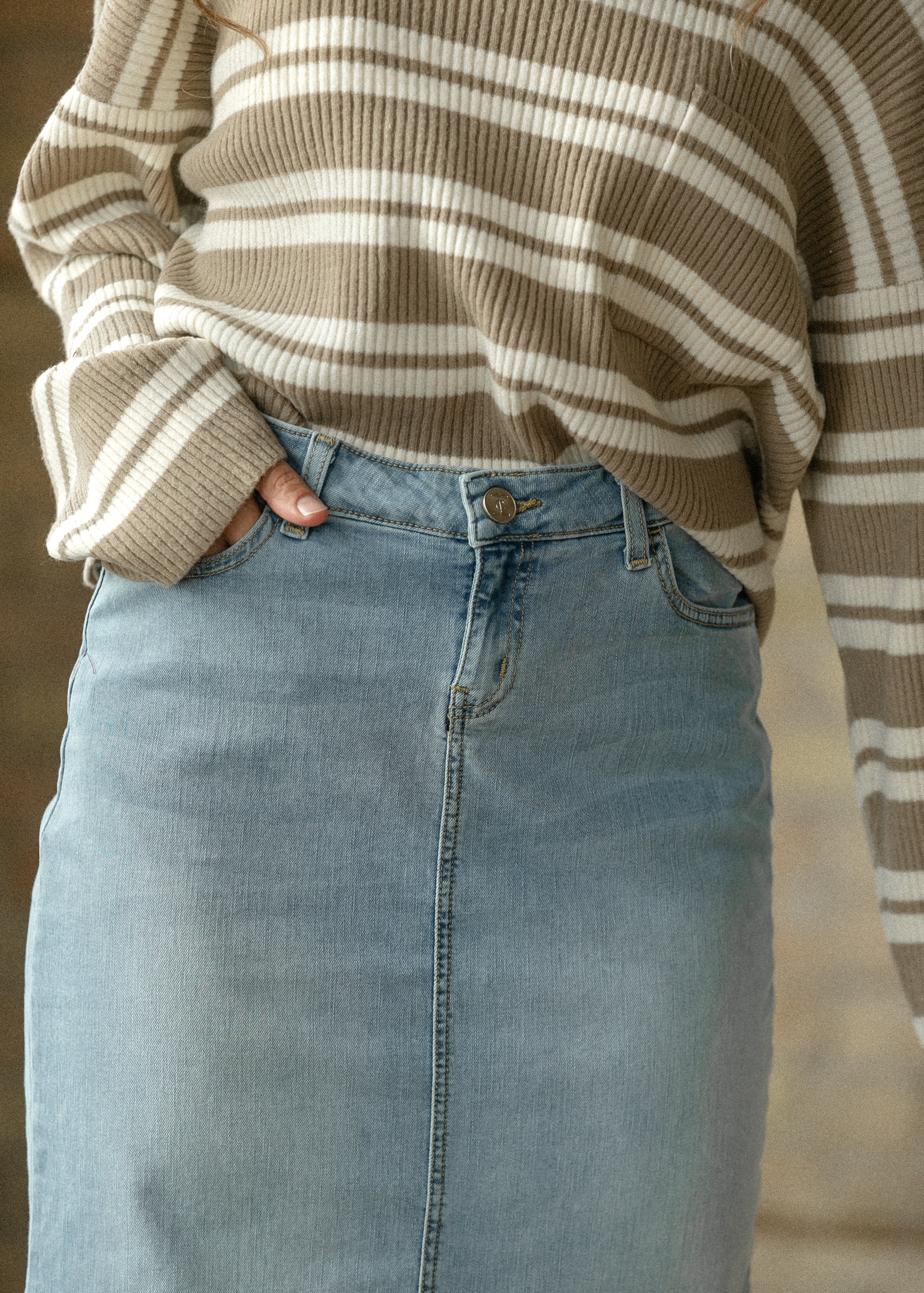 Inherit Co. Bria Light Wash Denim Maxi Skirt — packaging