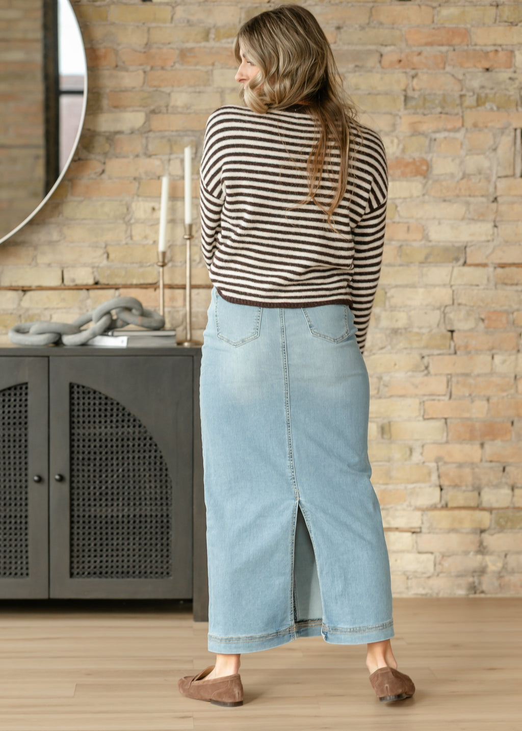Inherit Co. Bria Light Wash Denim Maxi Skirt — alternative angle