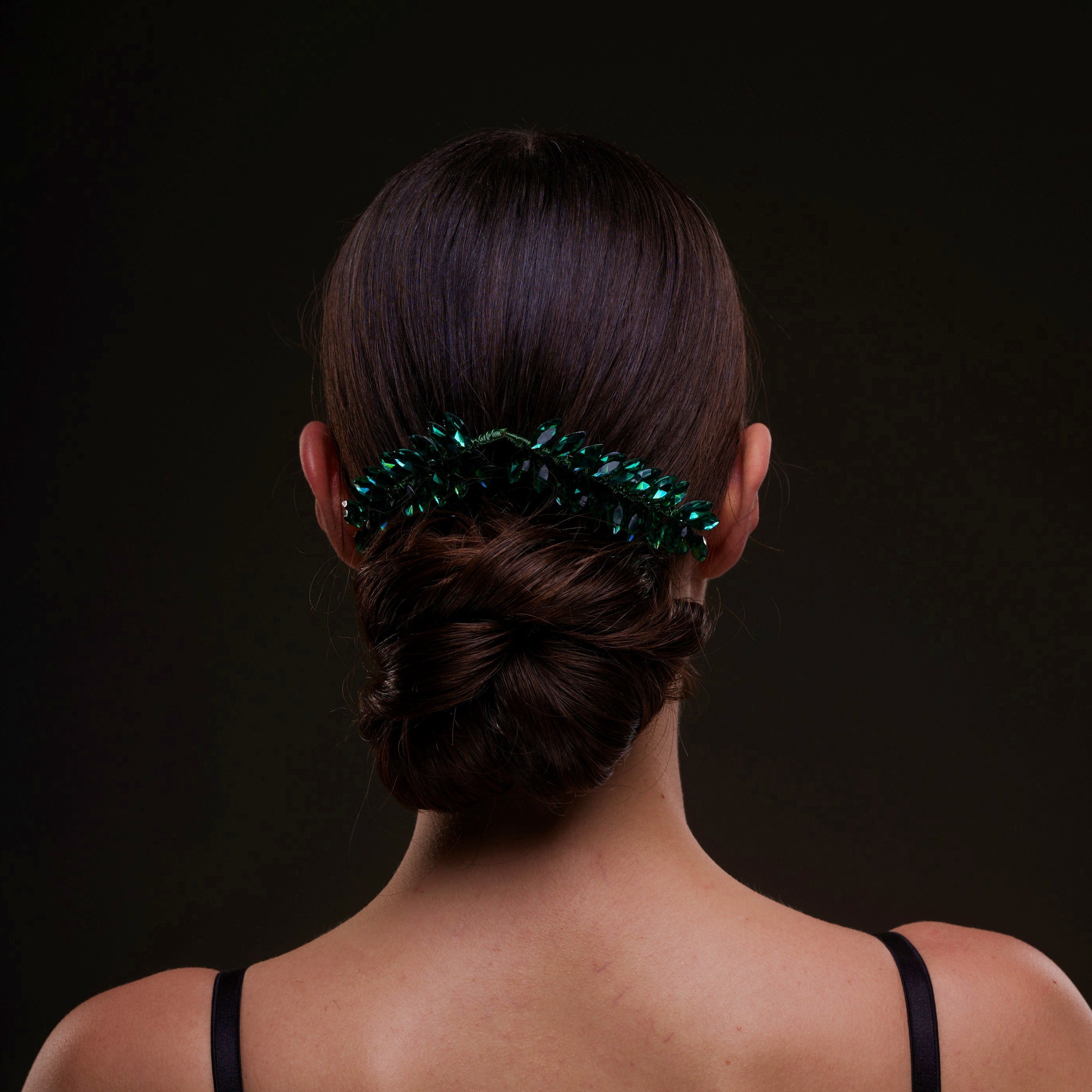 Emerald Green Crystal Leaf Hair Comb Set – Bridal Port, view 3