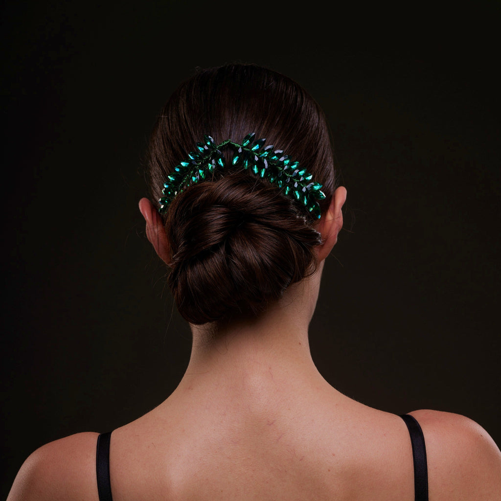 Emerald Green Crystal Leaf Hair Comb Set – Bridal Port, view 6