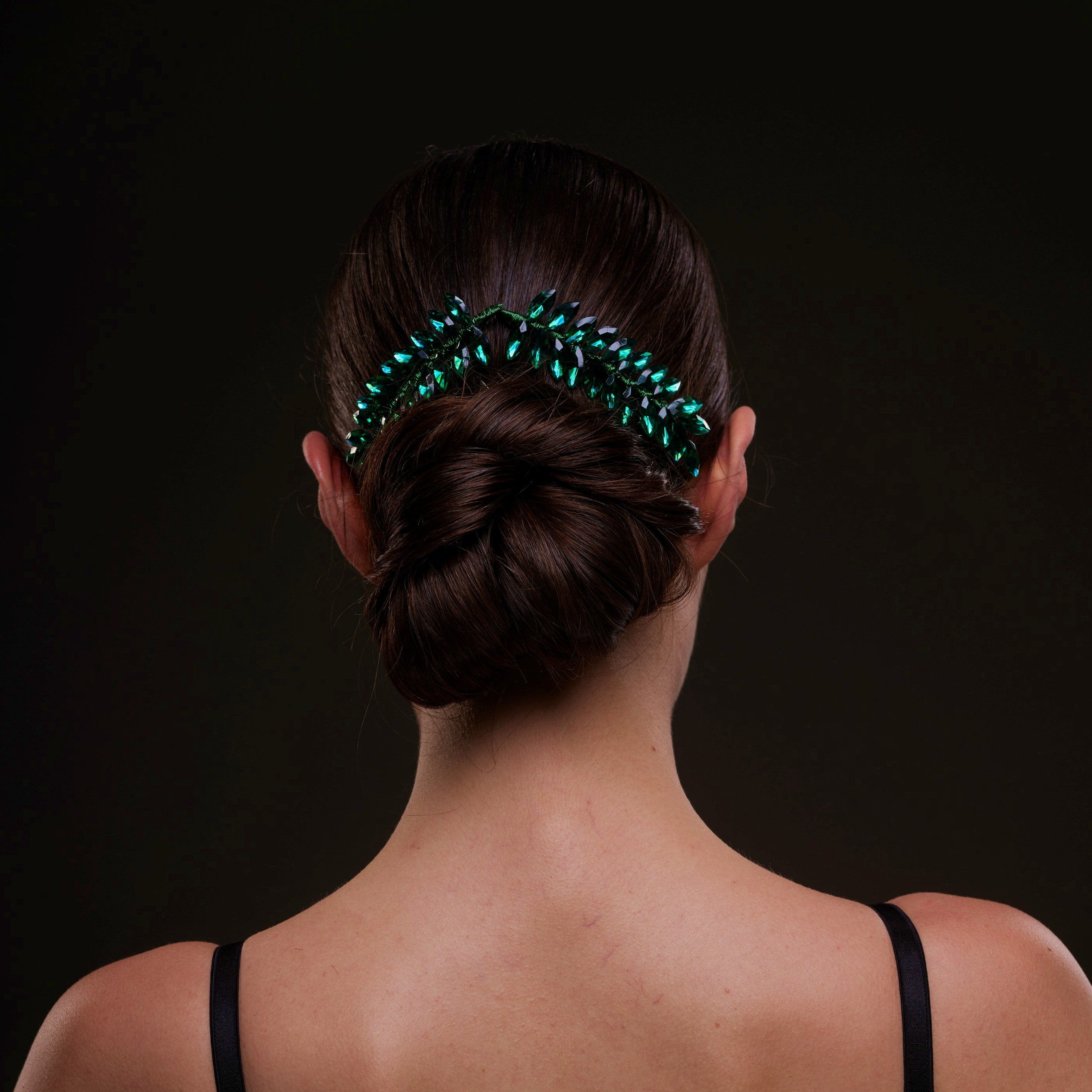 Emerald Green Crystal Leaf Hair Comb Set – Bridal Port, view 6