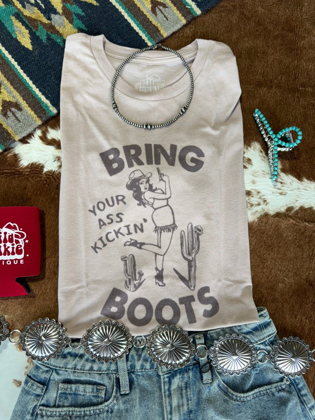 Wild Junkie Bring Your Ass Kickin Boots Graphic Tee — back view