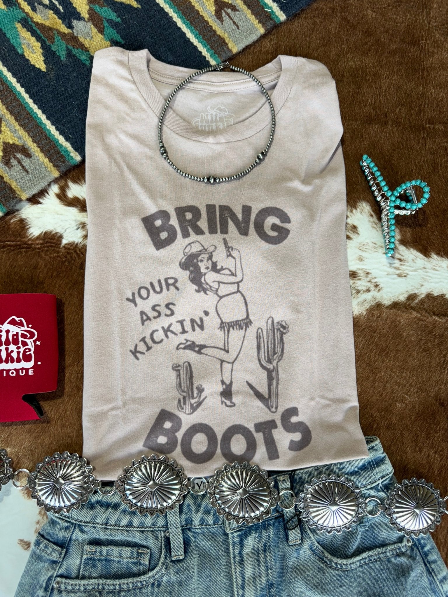 Wild Junkie Bring Your Ass Kickin Boots Graphic Tee — back view