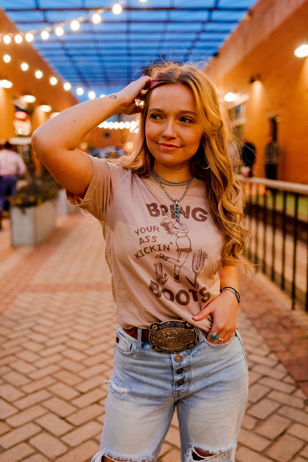Wild Junkie Bring Your Ass Kickin Boots Graphic Tee — side view