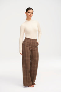 Brown Plaid Wide Leg Pants Clothing Veiled 