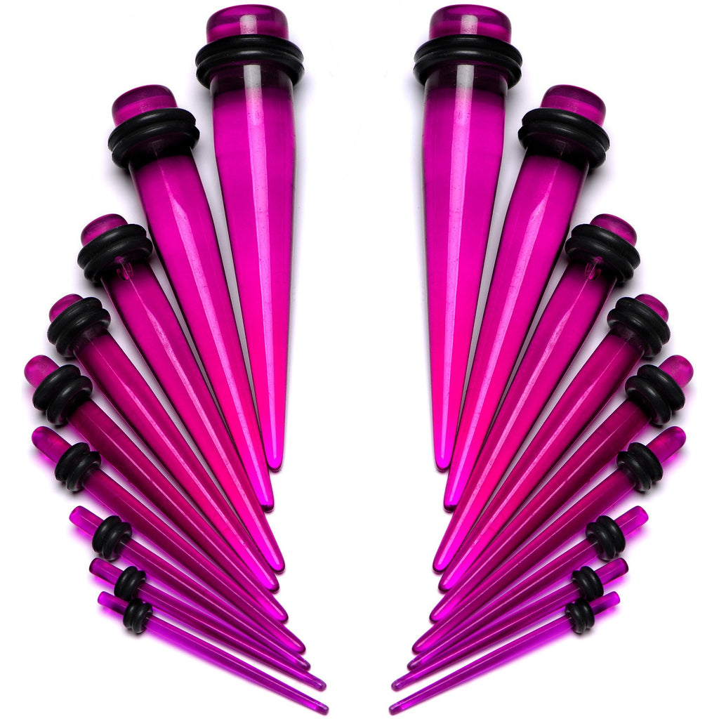 BodyCandy 14 to 00G Fuchsia Acrylic Straight Taper Set 18 Piece Stretching Kit — alternative angle