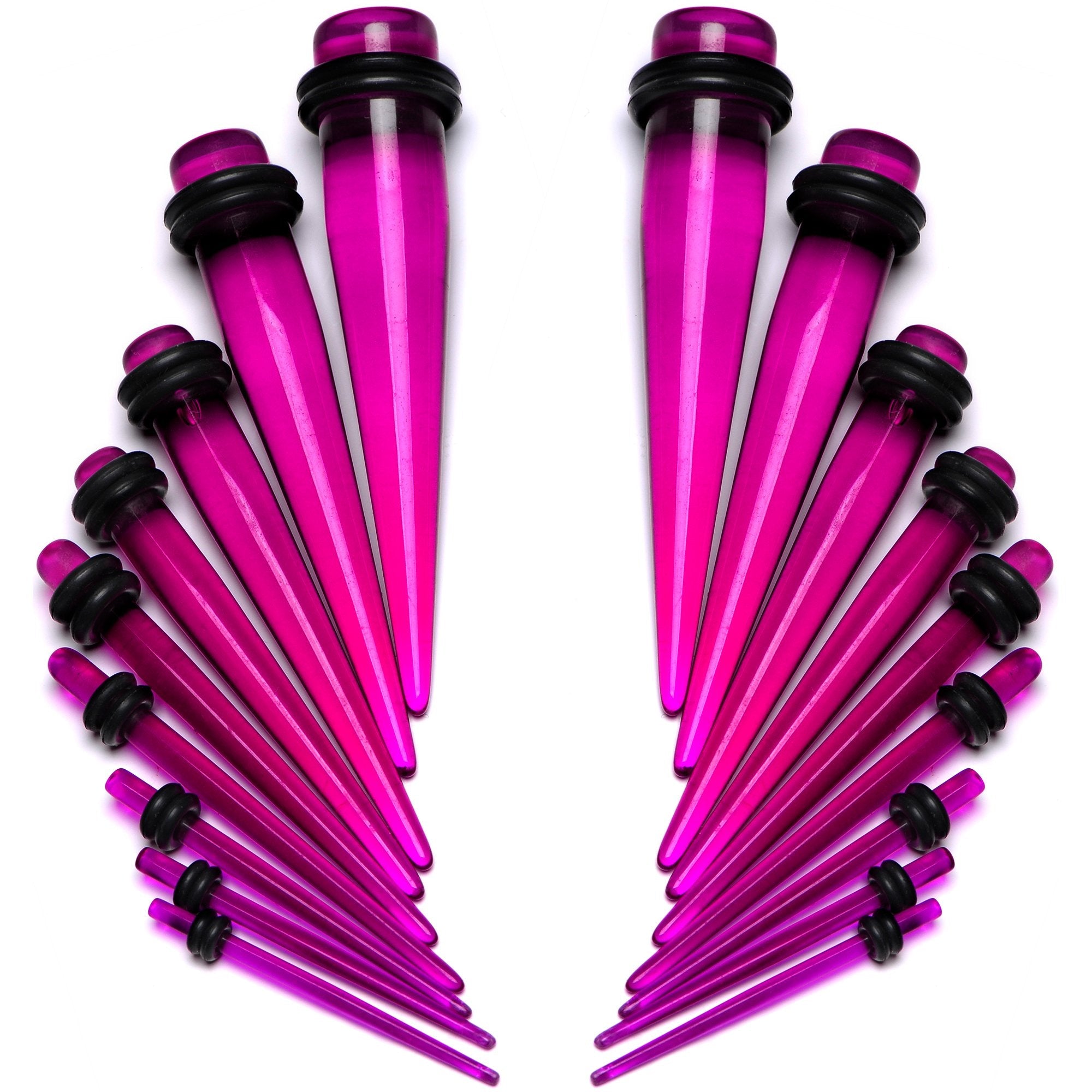 BodyCandy 14 to 00G Fuchsia Acrylic Straight Taper Set 18 Piece Stretching Kit — alternative angle