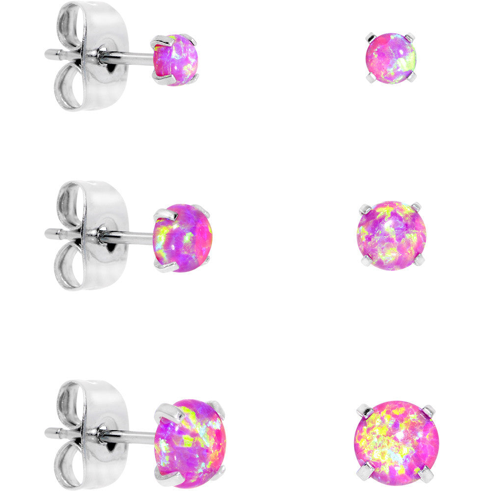 BodyCandy Pink Synthetic Opal Stainless Steel Post Stud Earring Pack Set of 3 — main product shot
