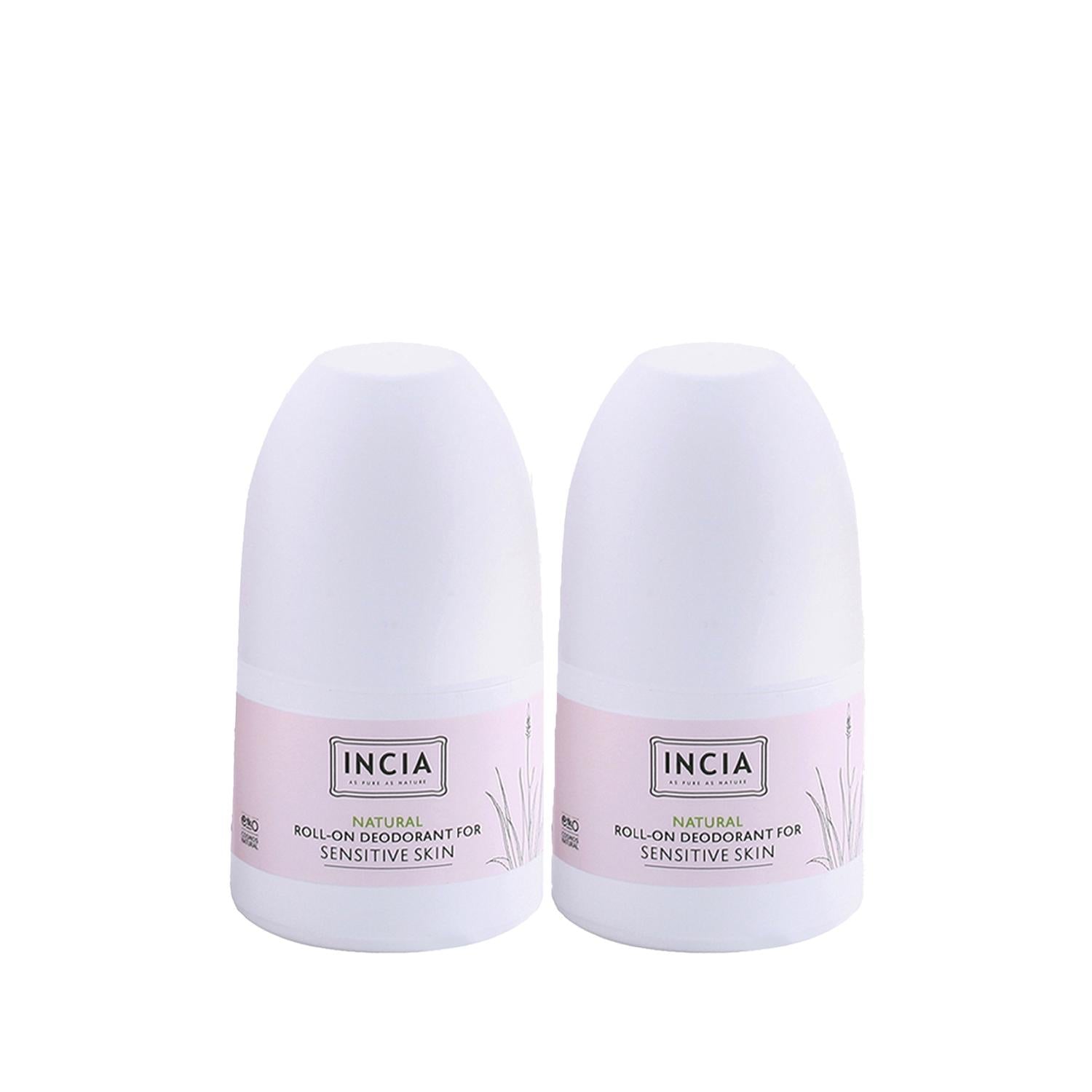INCIA Natural Roll-On Deodorant for Sensitive Skin - 50ml, 2 Pack - Chemical-Free, Eco-Friendly