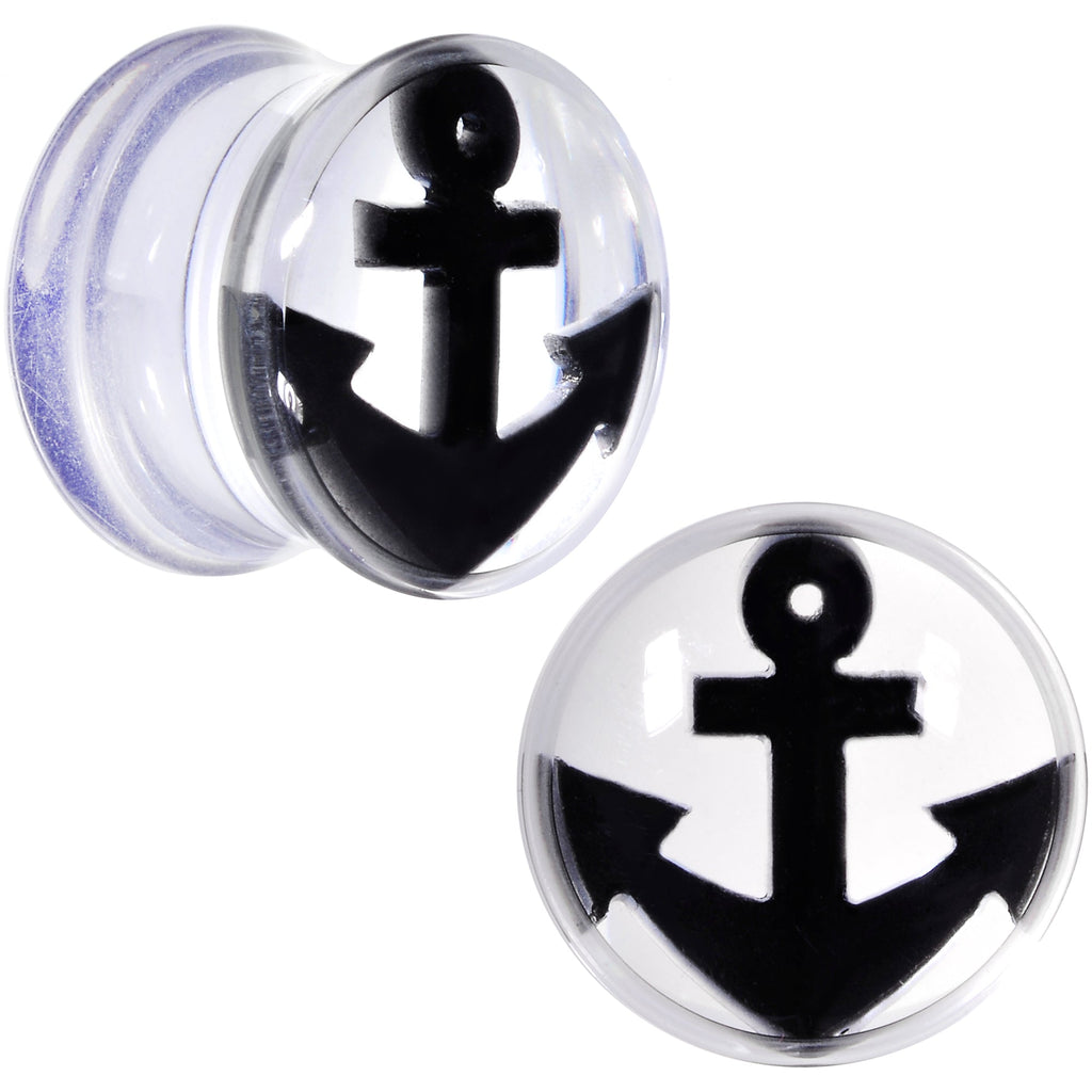 BodyCandy Clear Acrylic Black Anchor Saddle Plug Set 6mm to 20mm — in-use photo