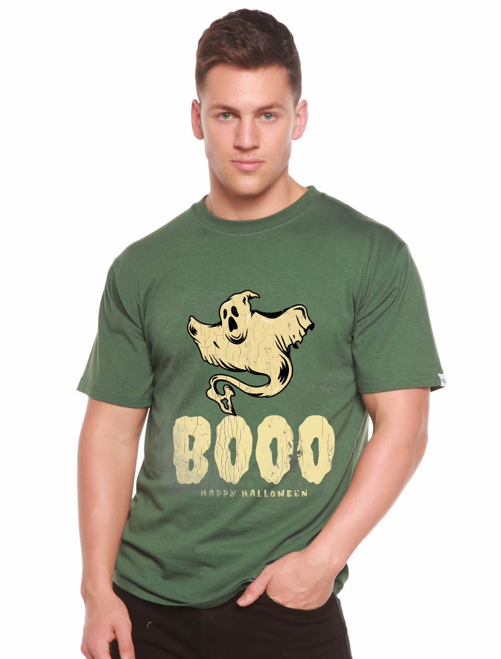 Spun Bamboo Happy Halloween Graphic Men's Bamboo Viscose/Organic Cotton Short Sleeve T-Shirt — side view