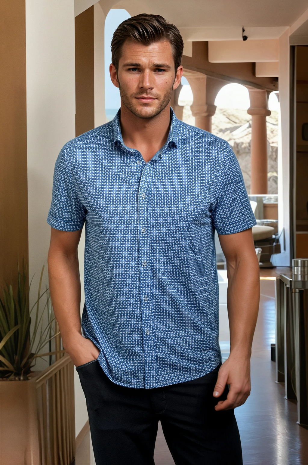 Buki Bastille Check Short Sleeve Tech Shirt — lifestyle context