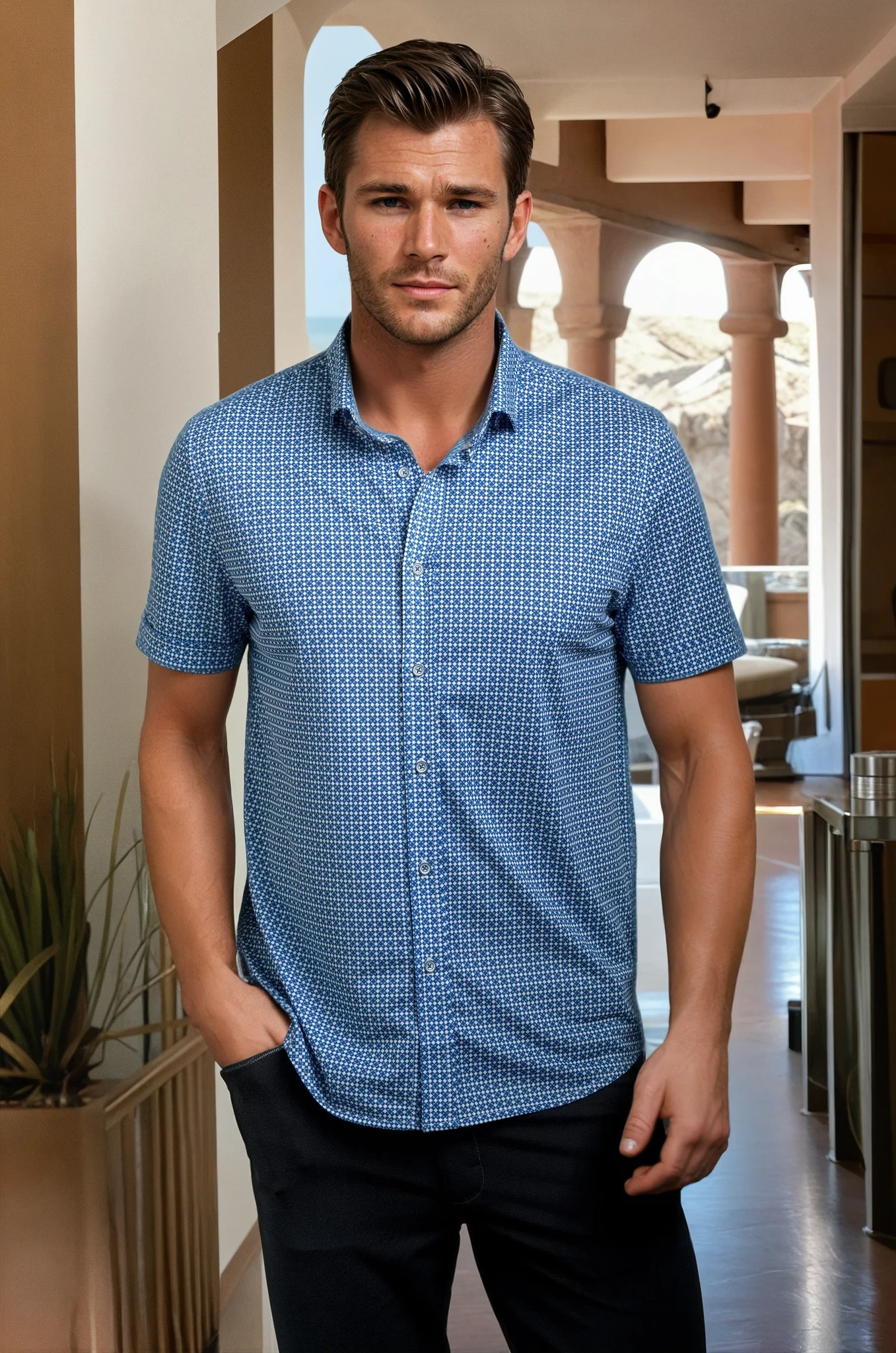 Buki Bastille Check Short Sleeve Tech Shirt — lifestyle context
