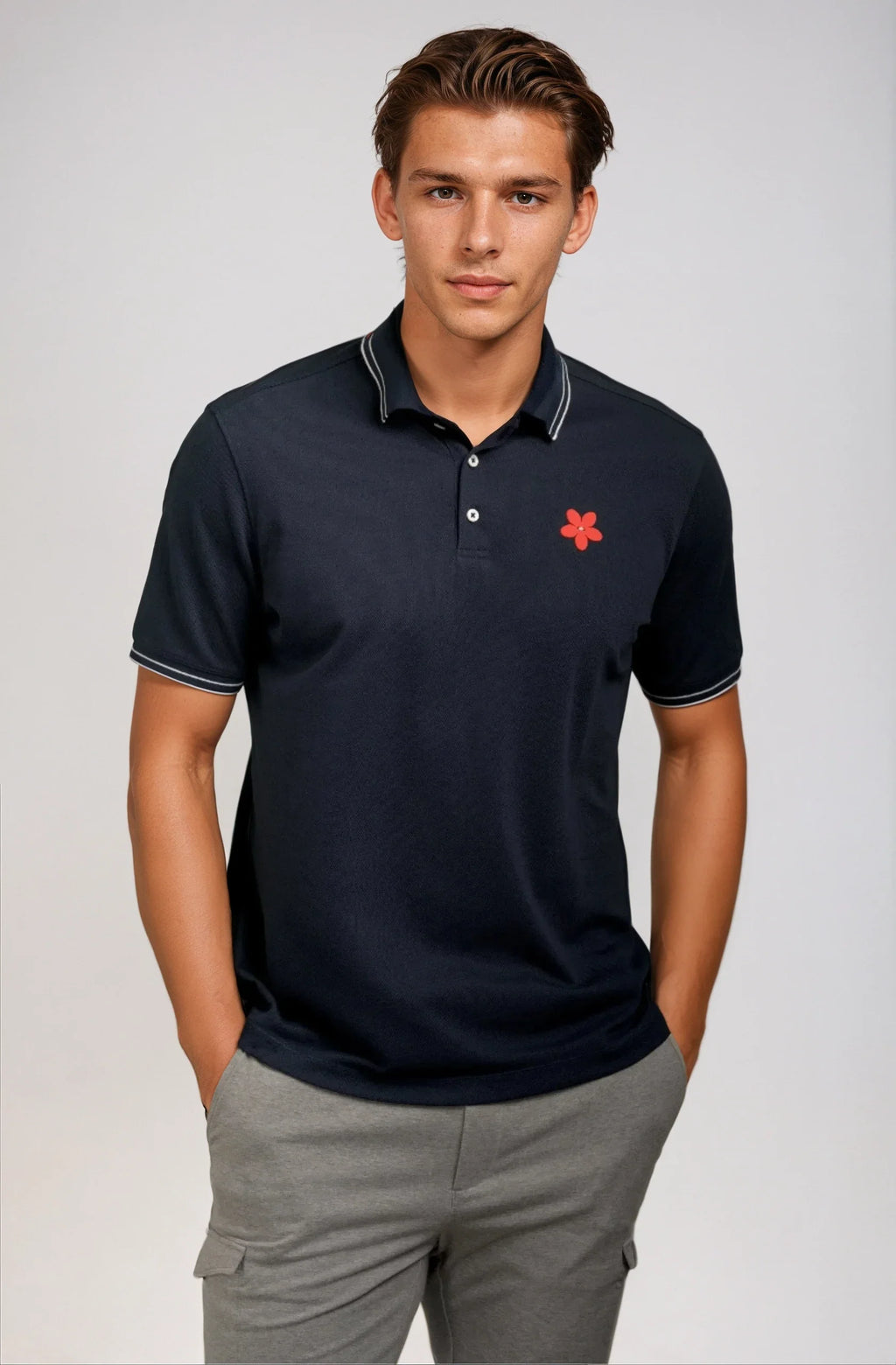 Buki Happy Polo Shirt - Navy — detail close-up