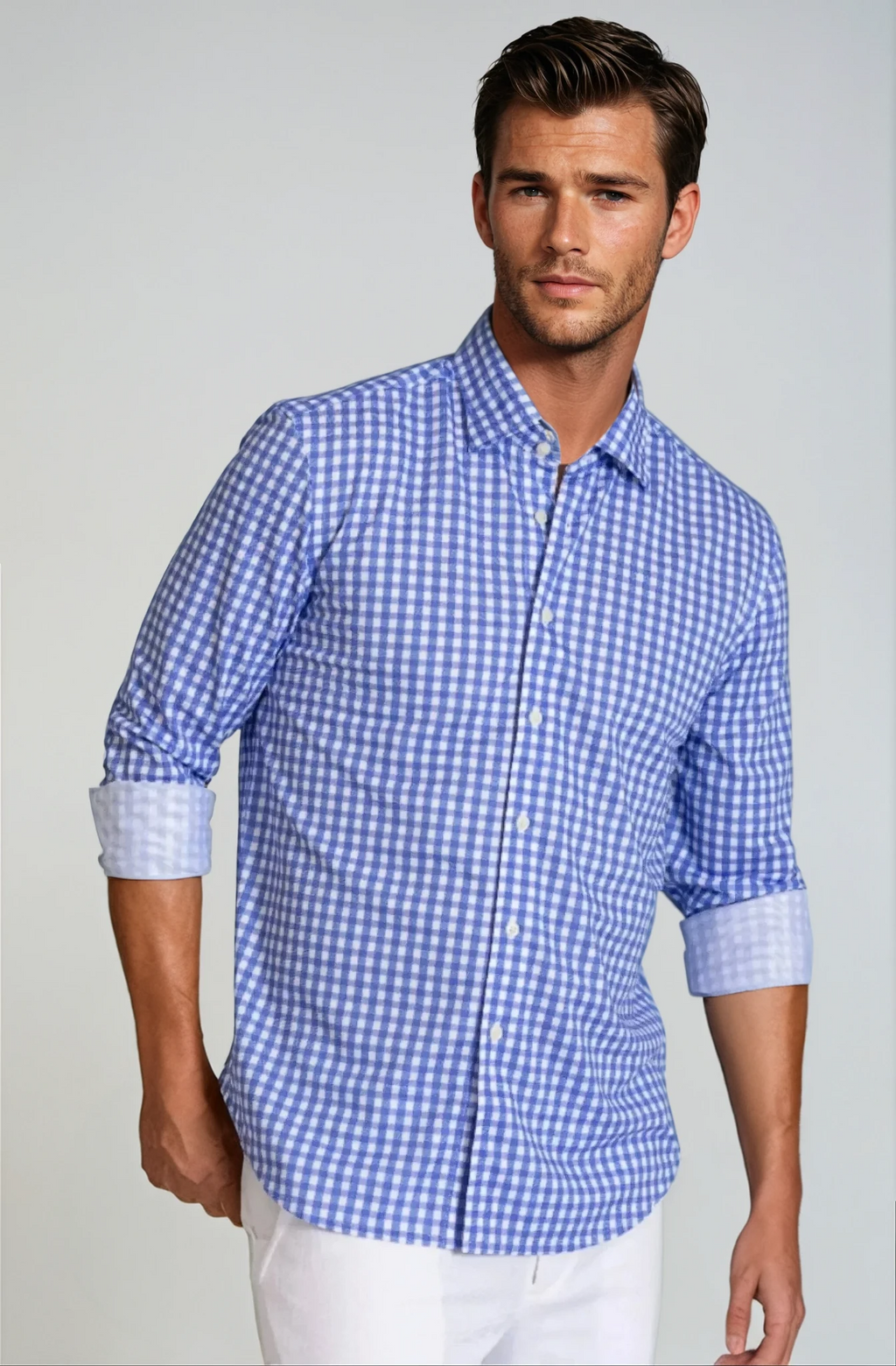 Mauro Long Sleeve Check Tech Shirt - Royal Blue – Buki, view 3