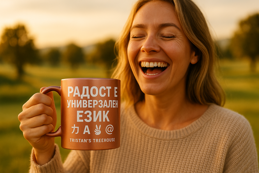 Tristan’s Treehouse Joy is a Universal Language – Mug — main product shot