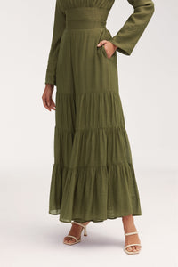 Bushra Palazzo Wide Leg Pants - Olive Clothing Veiled 