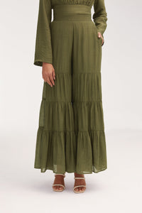 Bushra Palazzo Wide Leg Pants - Olive Clothing Veiled 