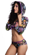Butterfly Hooded Mesh Crop Top & Micro Shorts – Ravewear Outfit