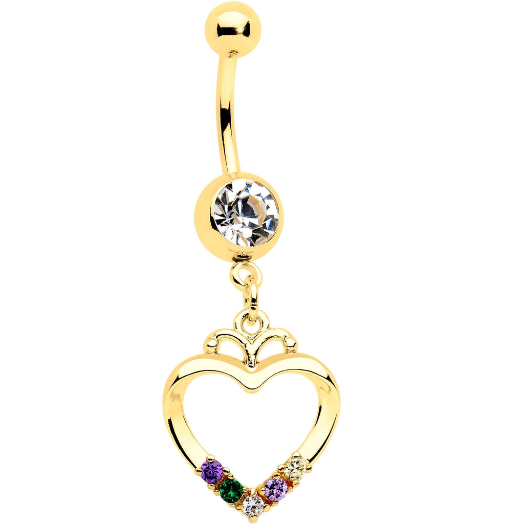 BodyCandy Clear Gem Gold PVD BFF Heart Dangle Belly Ring Set of 2 — detail and construction