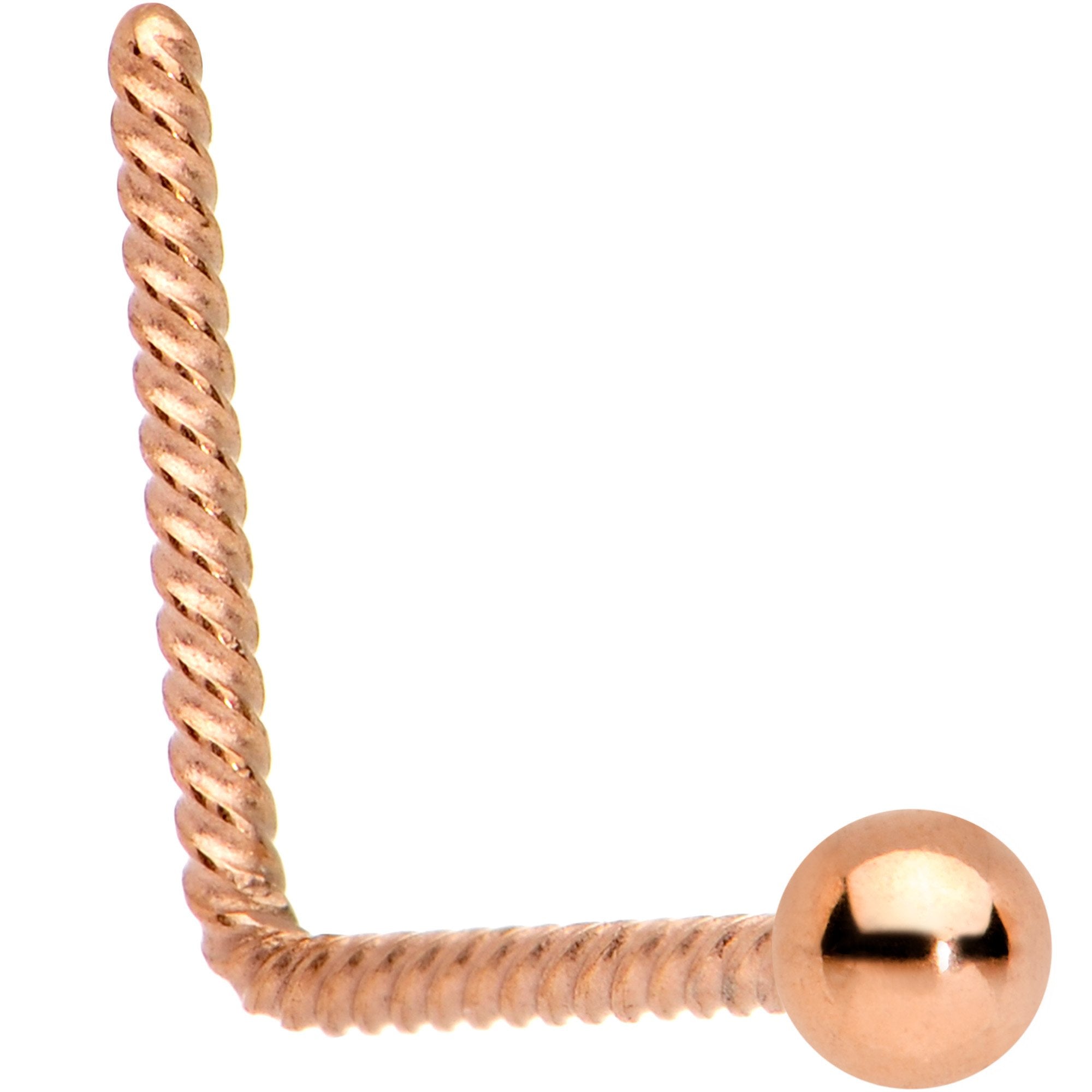 BodyCandy 2mm Ball End Rose Gold IP So Twisted L Shaped Nose Ring — main product shot