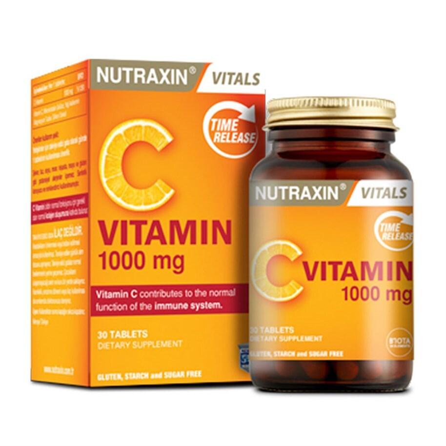Nutraxin Vitamin C 1000 mg Supplement - Natural, Allergen-Friendly, Gluten-Free, 30 Tablets for Immune Support