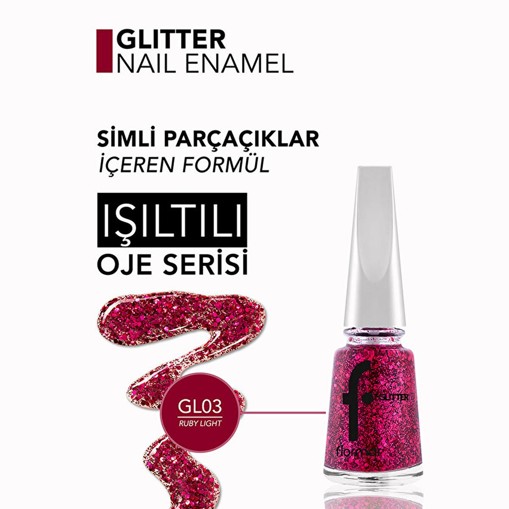 Flormar Glitter Semi-transparent Nail Polish - Semi-transparent Glitter Polish for Trendy Nail Art