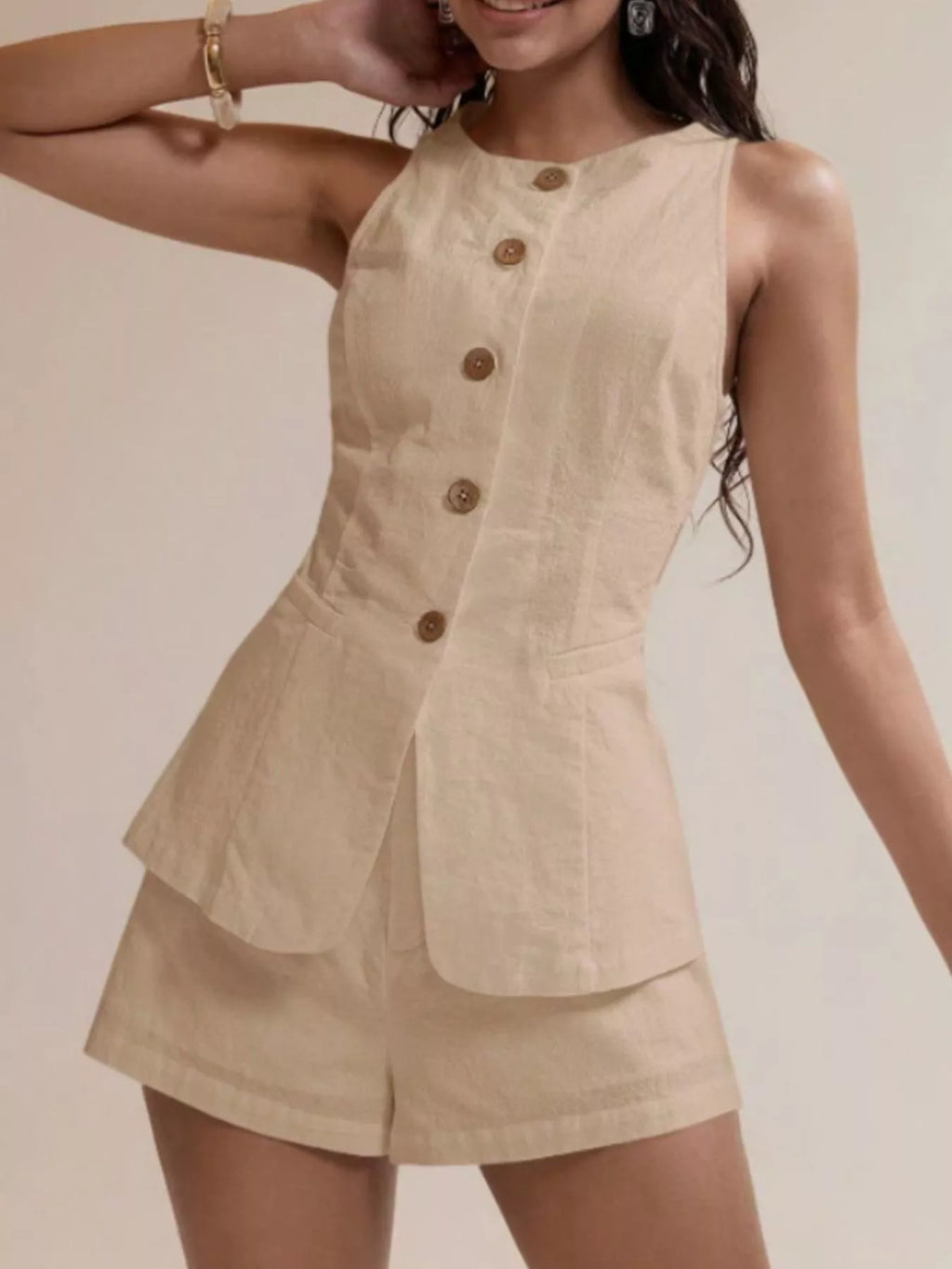 Button-Down Sleeveless Top and Shorts Set