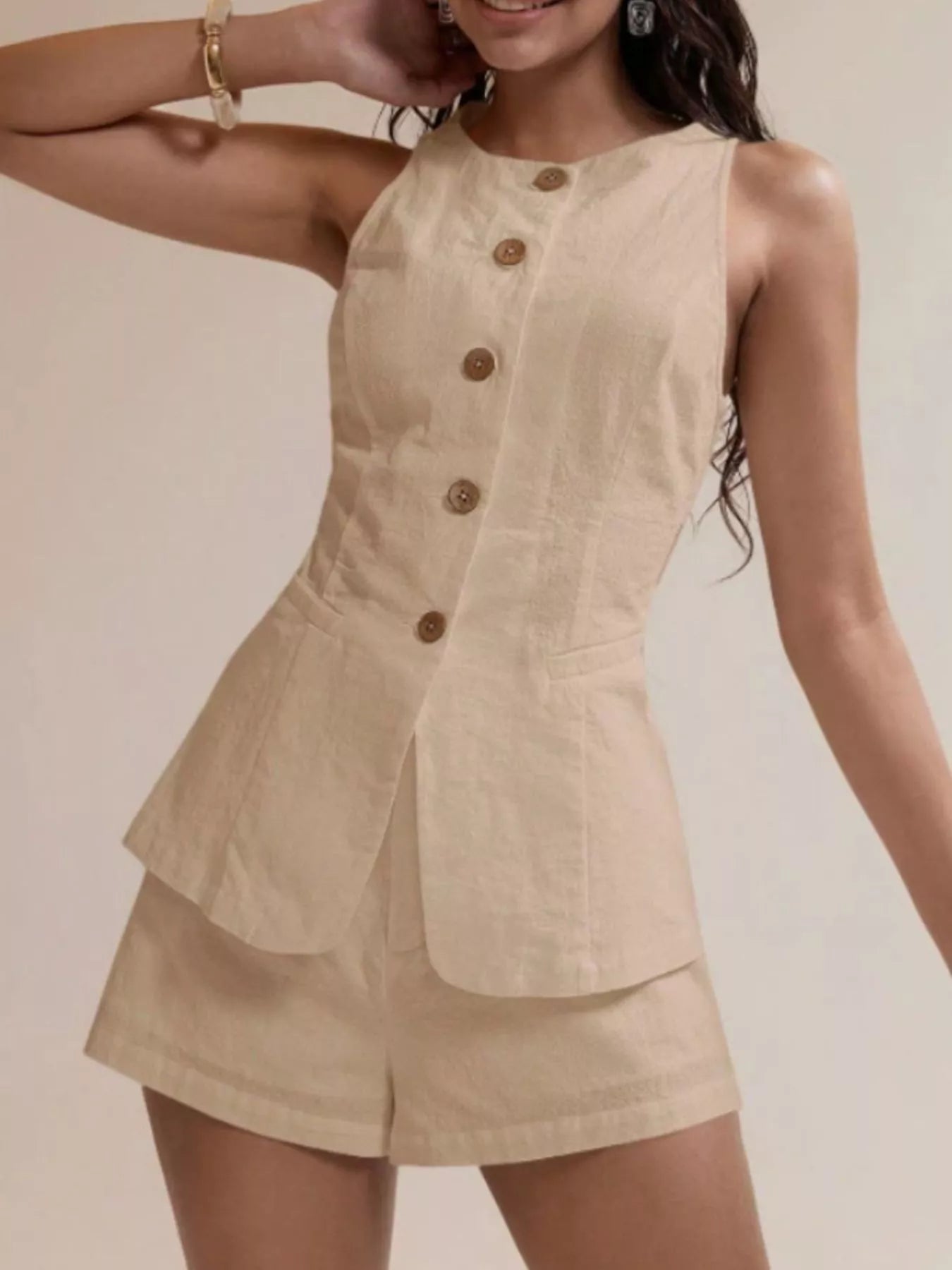 Button-Down Sleeveless Top and Shorts Set