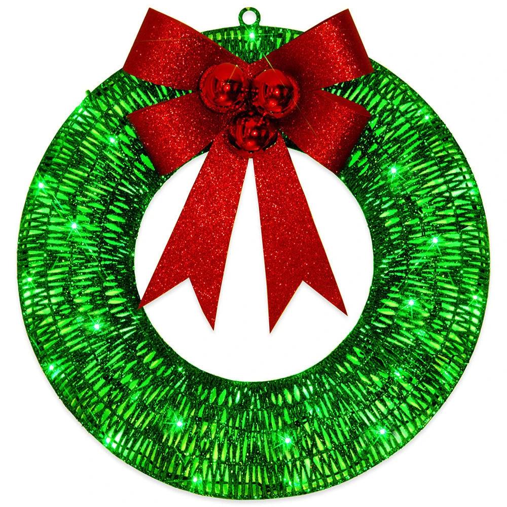 Mandotos Christmas Wreath 50cm Luminous LED Metal Garland Bowknot Front Door Hanging