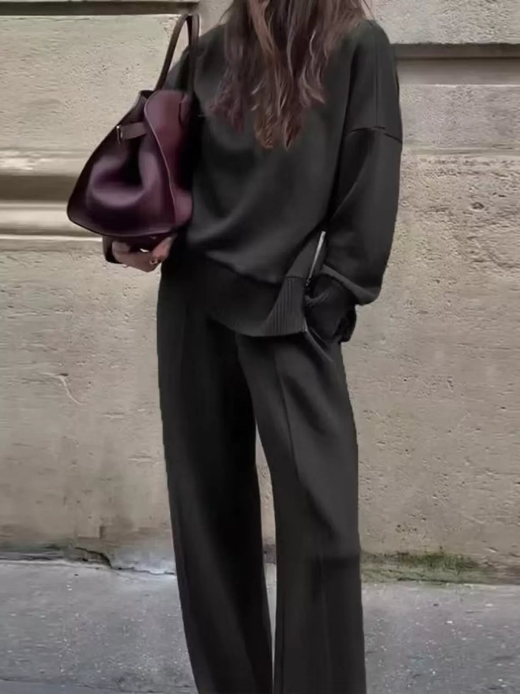 Turtleneck Side Zipper Sweatshirt and Pants Set